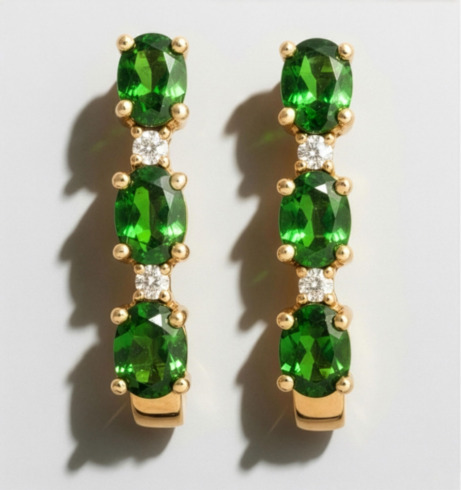 Chrome Diopside and Diamond 14K Gold Huggie Earrings (1 of 4)