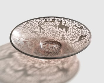 Mid Century Art Glass Centerpiece with Silver Design, 20th century