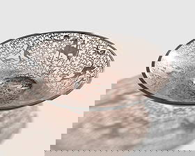 Mid Century Art Glass Centerpiece with Silver Design, 20th century: Keywords: Mid Century Modern, Italian Glass Design, 20th Century Decorative Arts, Studio Glass Movement, Modernist Tableware, Contemporary Murano Influence, Carlo Scarpa style, , blown glass, silver o