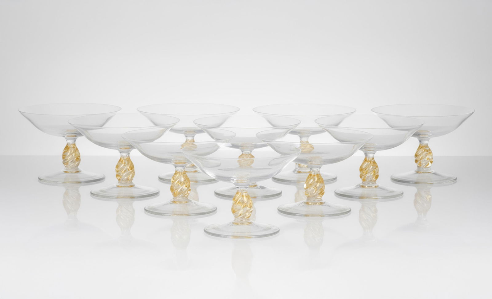 Ten (10) Murano Art Glass Coupe, Sherbet Glasses With Gold Stems (1 of 4)