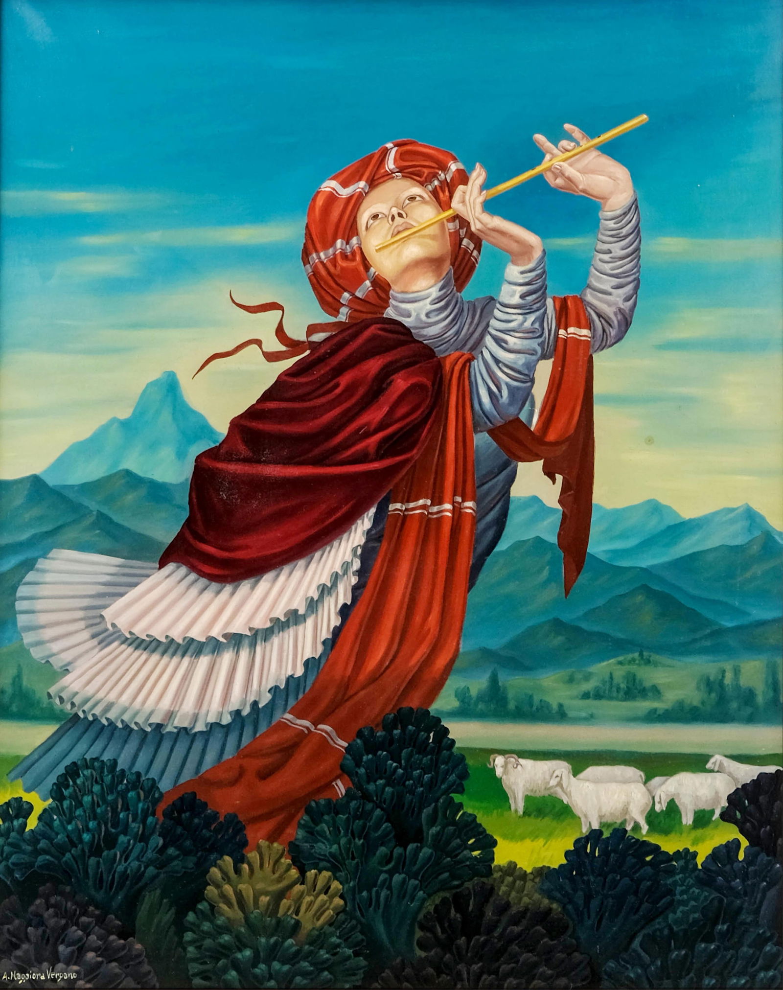Alessandro Maggiora Vergano, Magic of Flute, Signed Oil on Canvas Painting (1 of 13)