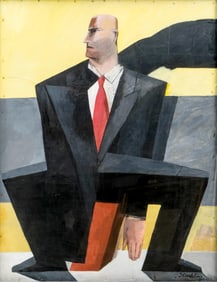 Alain Staehlin (b. 1948), Seated Man, Signed Painting on Paper Mounted on Canvas, 1991