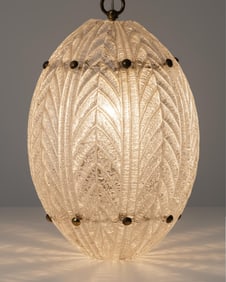 Murano Blown Etched Glass Leaf Pattern Art Glass Pendant Light Fixture