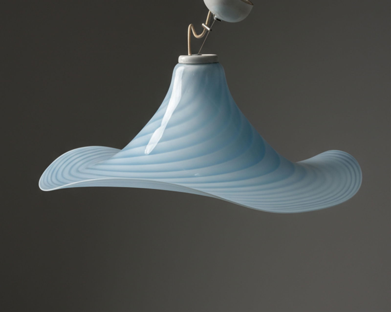 Murano, Flared Suspension Light with Blue and White Filigree Art Glass, Circa 1970 (1 of 6)