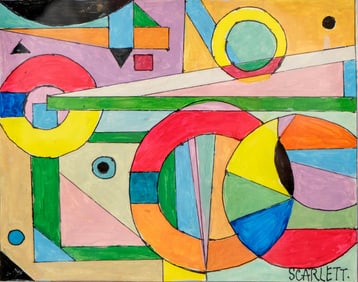 Rolph Scarlett Futurist Geometric Pastel, Gouache, and Crayon Painting on Paper, Signed