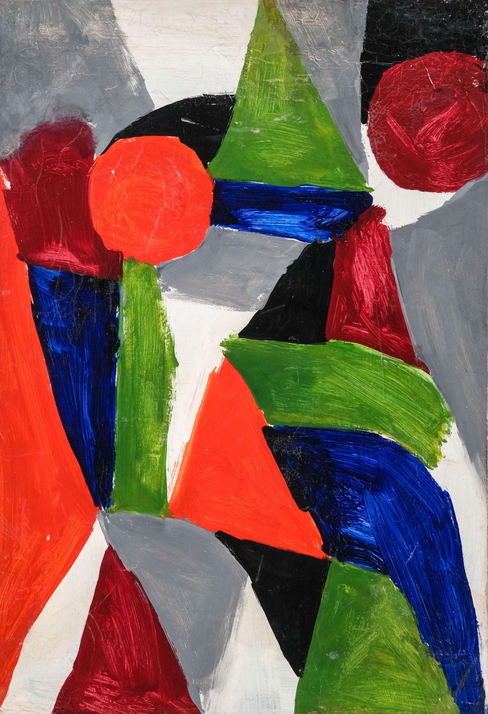 Orphism Painting Modern School, Oil on Canvas Painting, Circa 1940, Unsigned: Keywords: Orphism, Abstract Modernism, Geometric Abstraction, Post-Cubism, Mid-Century Modern Art, European Avant-Garde, Sonia Delaunay style, Fernand Leger style, Wassily Kandinsky style, oil on canv
