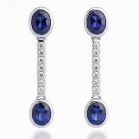 Pair of 18K White Gold Drop Earrings with Sapphires and Diamonds