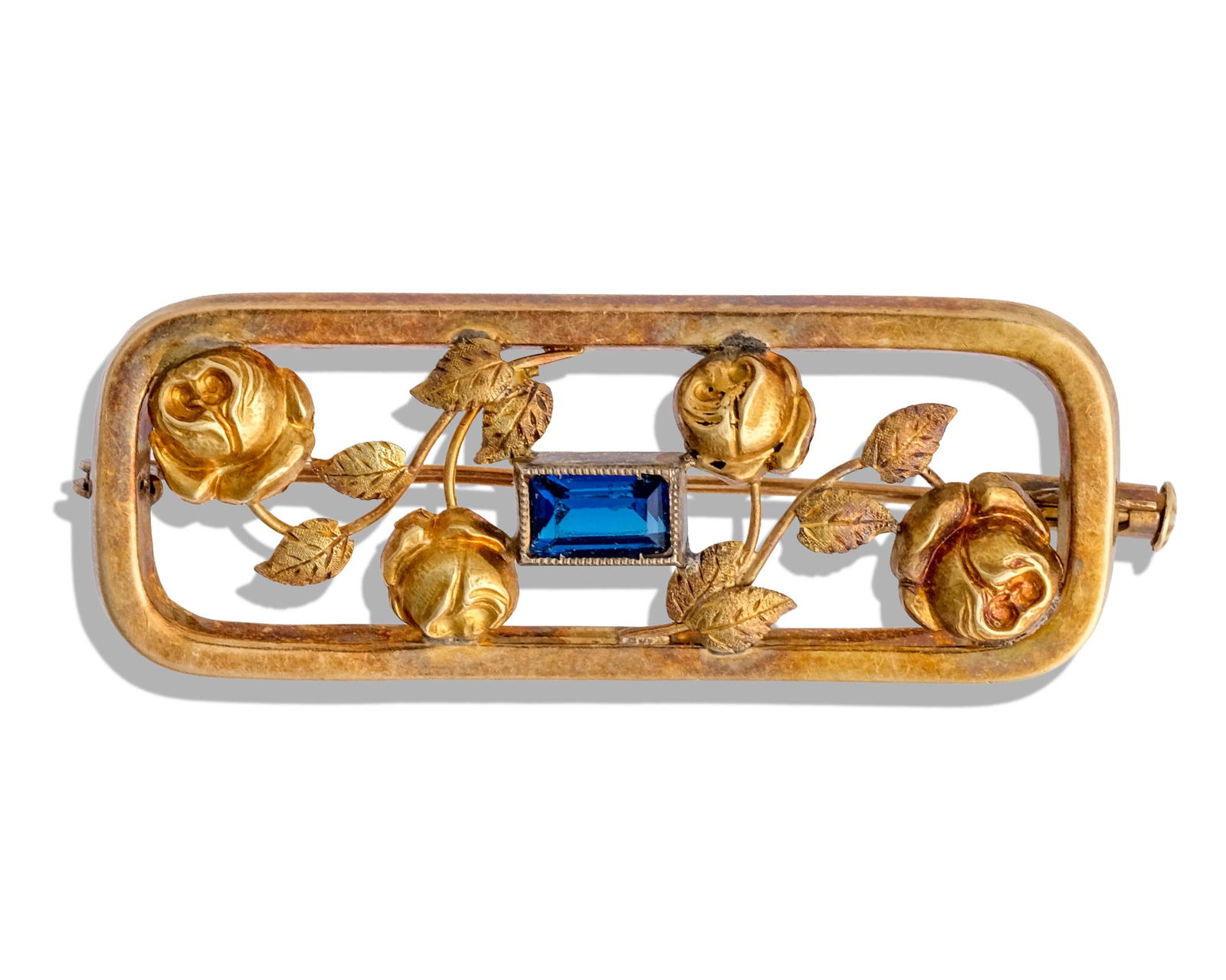 Antique Art Nouveau Period French Brooch in 750/1000th Rose Gold and Blue Stone (1 of 6)