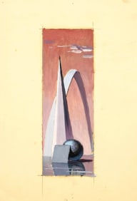 Paul Mantes, France, Gouache Painting Study Geometric Figures on Paper, Signed w/ Studio Stamp