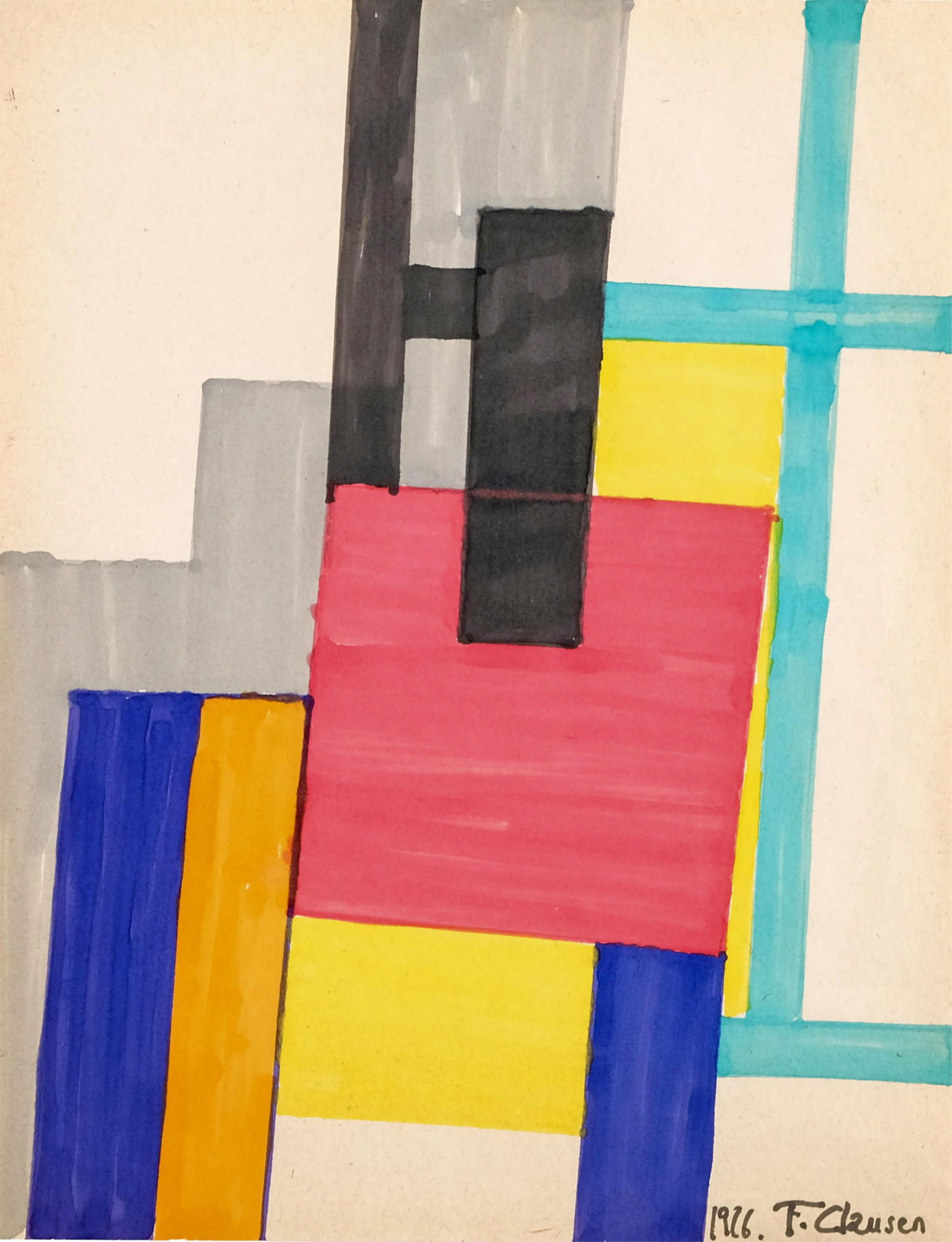Franciska Clausen Signed Gouache on Paper Painting, Geometric Abstraction, Circa 1920s (1 of 7)