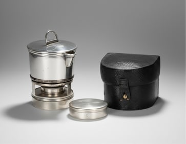 Gustave Keller, Paris signed Silver-Plated Travel Jug with Leather Case, Paris