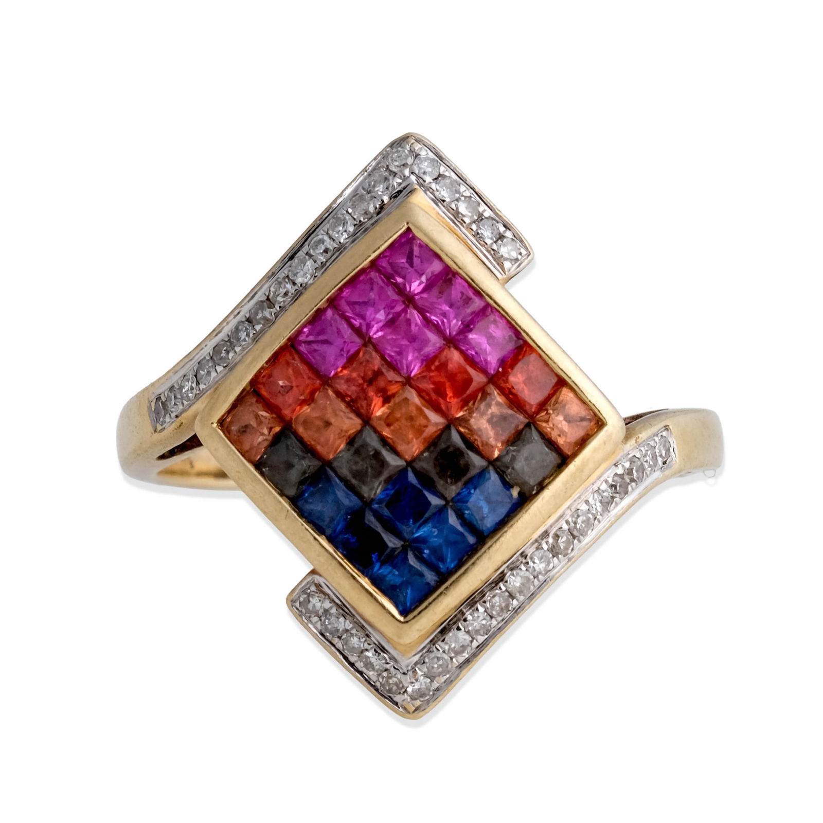 Mid Century French Work 14k Gold Sapphire & Diamond Ring (1 of 4)