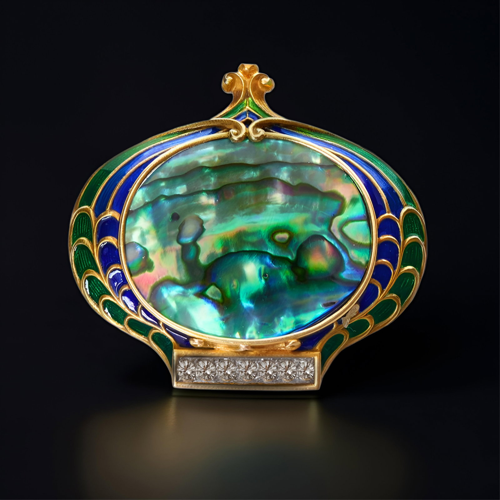 Signed Marcus & Company Museum Quality Art Nouveau 18K Diamond and Enamel Brooch (1 of 7)