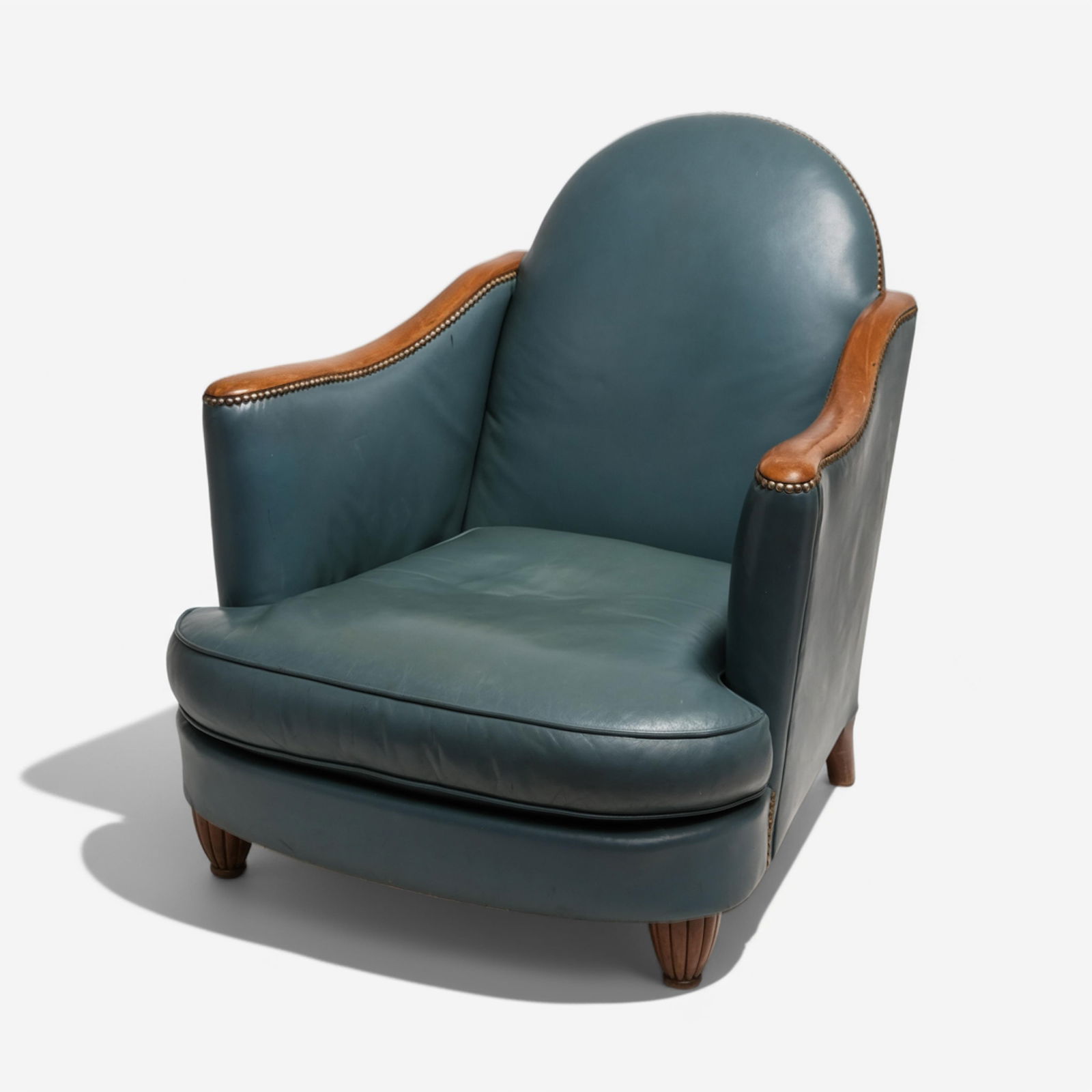 Maurice Dufrene, Elysee Club Armchair in Blue Leather, Art Deco (1 of 10)