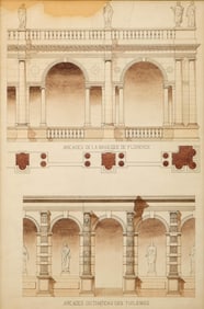 France, 20th Century, Mixed Media Architectural Study Arcades of the Basilica of Florence and the