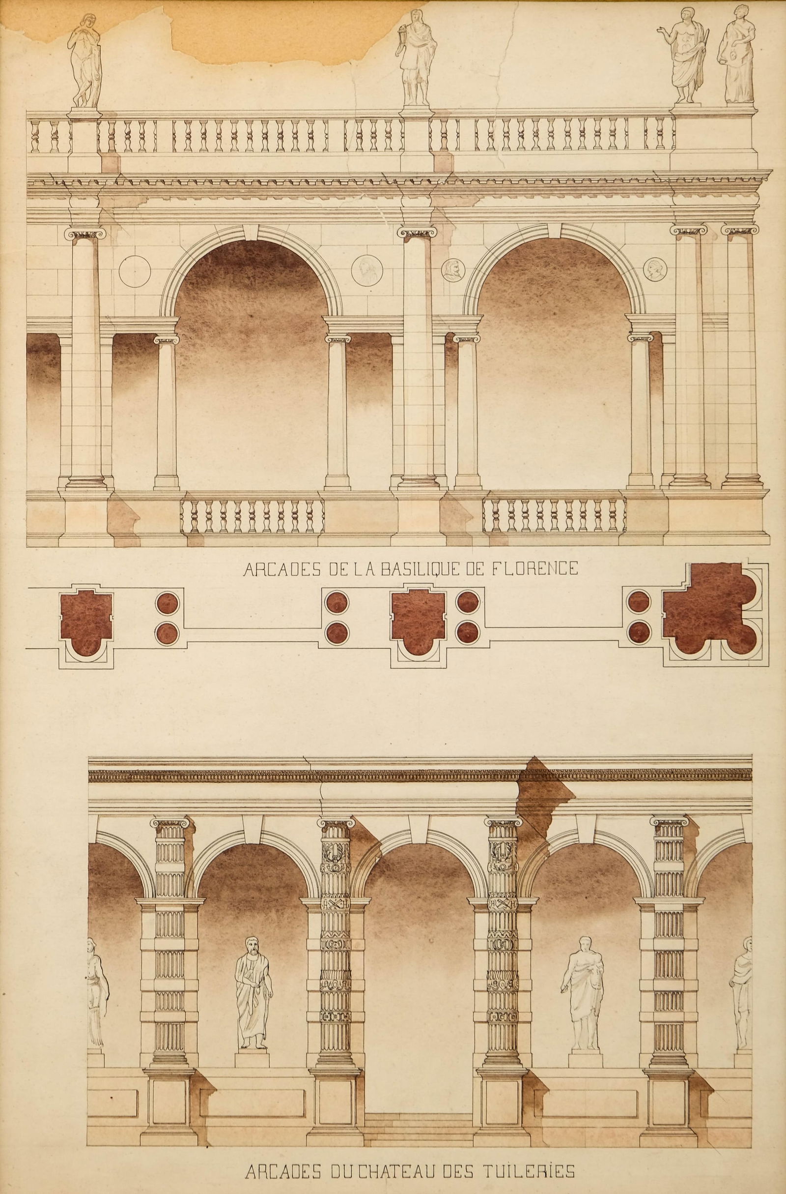 France, 20th Century, Mixed Media Architectural Study Arcades of the Basilica of Florence and the (1 of 13)