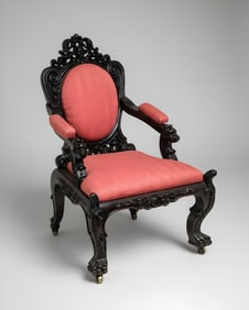 Armchair Anglo-Indian Carved Ebony Throne Armchair Mid 19th Century
