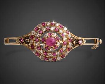 Quality French 18K Gold, Ruby, and Diamond Bracelet, Circa 1900