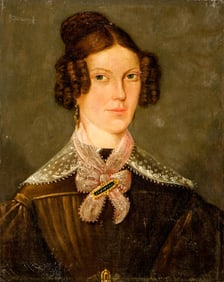 Early 19th Century Portrait Oil on Canvas Painting of a Young Woman