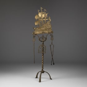 Antique Brass Don Fernando Galleon Fireplace Tool Set