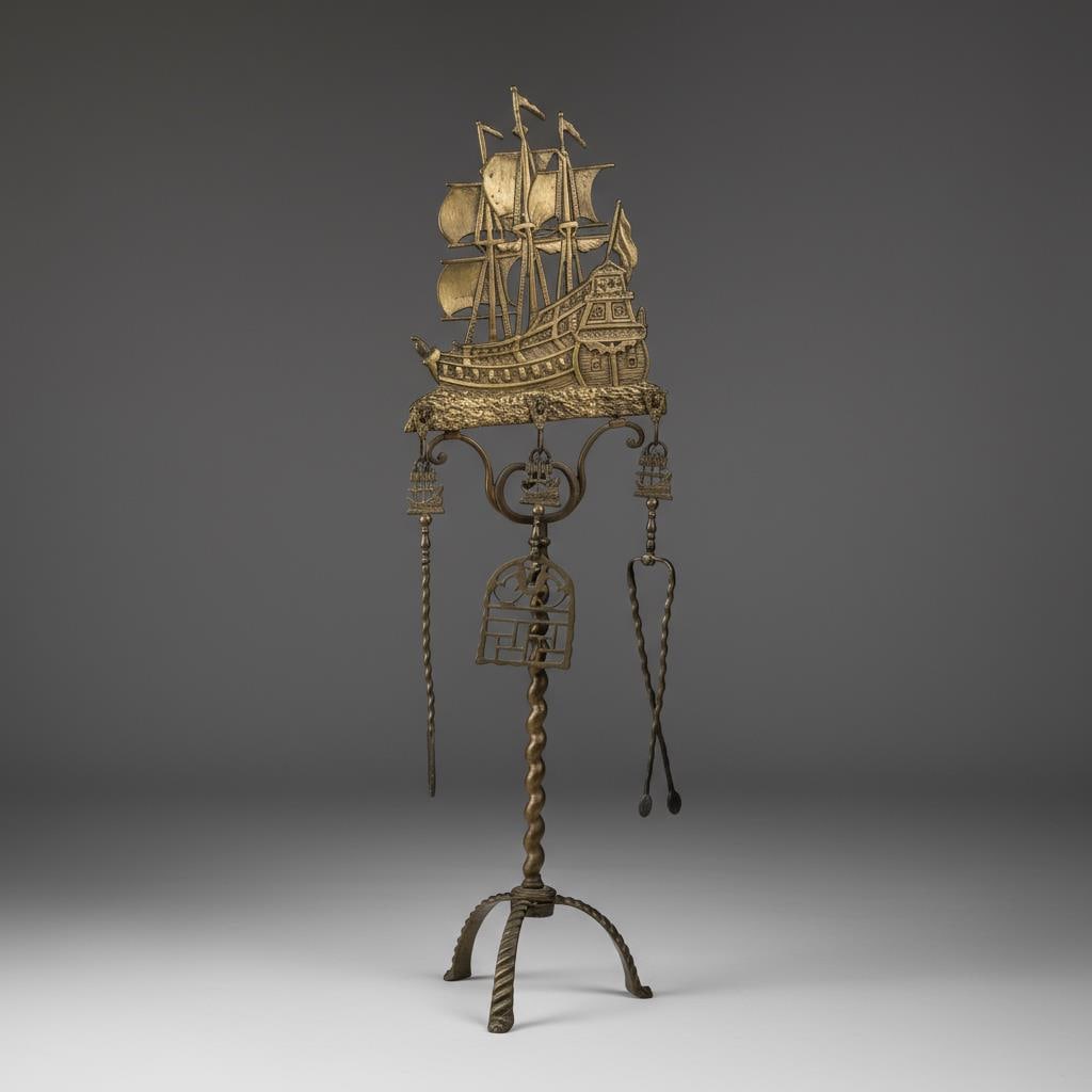 Antique Brass Don Fernando Galleon Fireplace Tool Set (1 of 14)