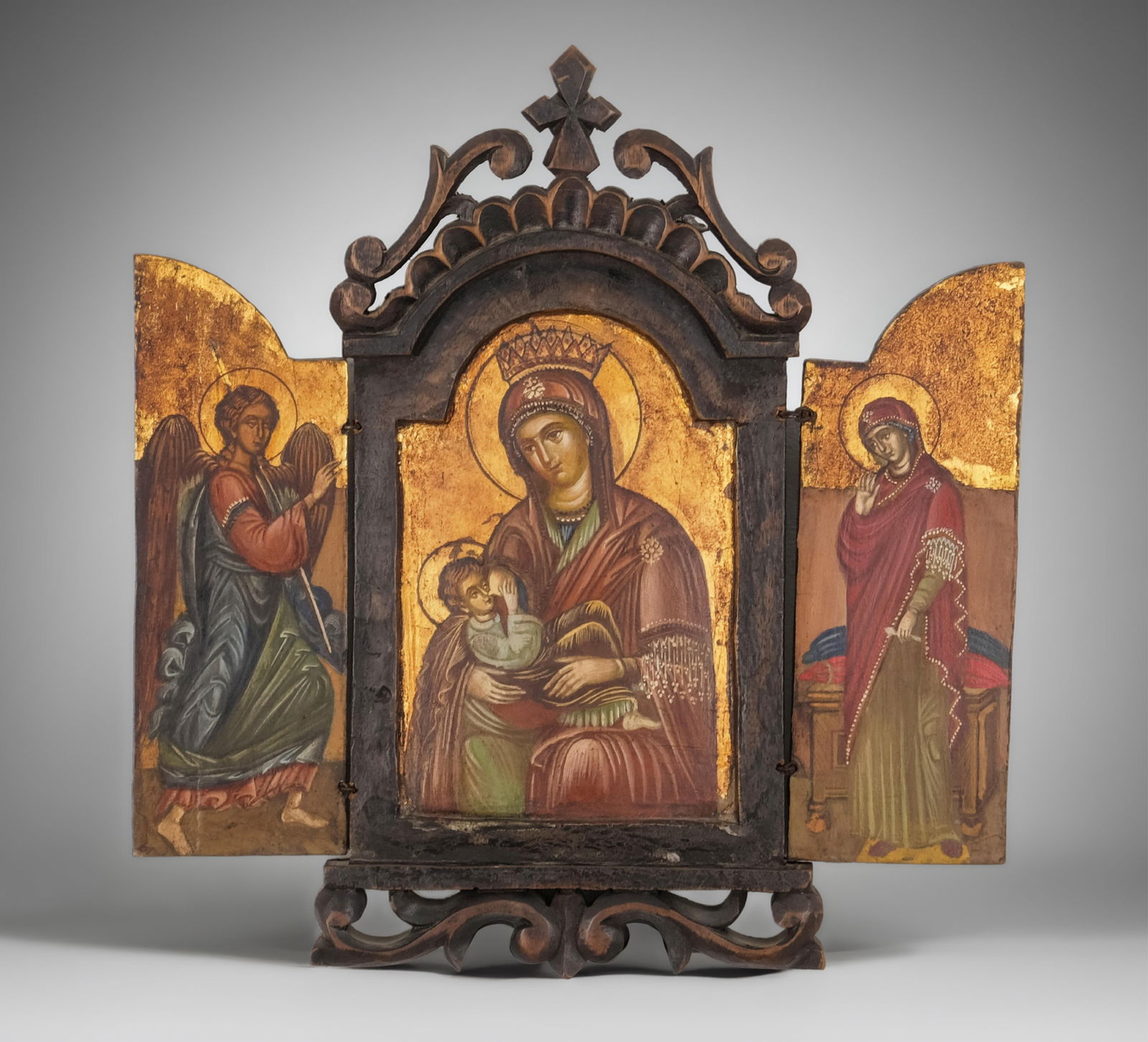 Russian Carved Wooden Icon Triptych Altarpiece, 19th Century (1 of 8)