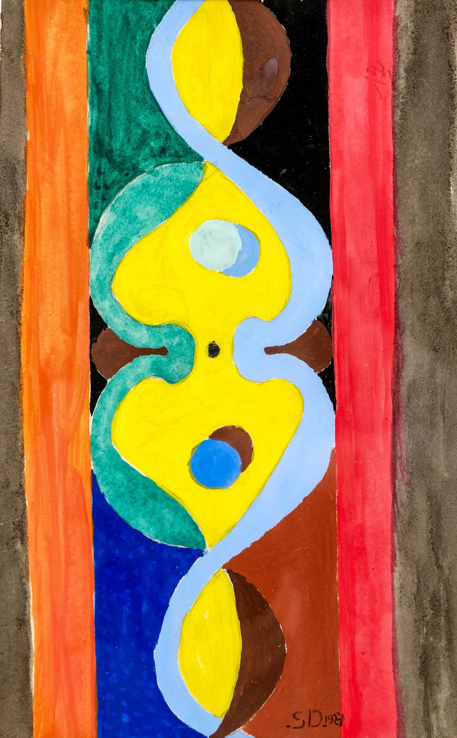 Sonia Delaunay Artist Signed Orphism Movement Watercolor Painting: Keywords: orphism, geometric artwork, orphic cubism, Robert Delaunay style Frantisek Kupka style, Fernand Leger style. cubist influence, post war contemporary art, modernistSonia Delaunay original sig