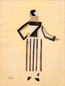 Sonia Delaunay Signed Cubist Orphism Watercolor Painting