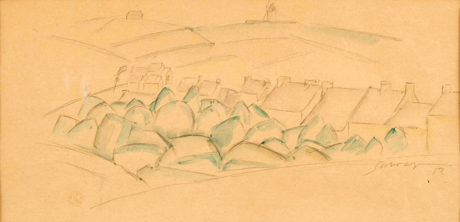 Leopold Survage, "View of a Village, " Cubist Pencil Drawing on Paper, Signed and Dated 1912 (1 of 10)