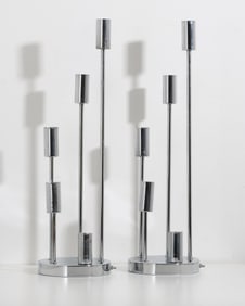 Pair of 5-Light Modern Mid-Century Modern Chrome Spiral Table Lamps, Circa 1970s
