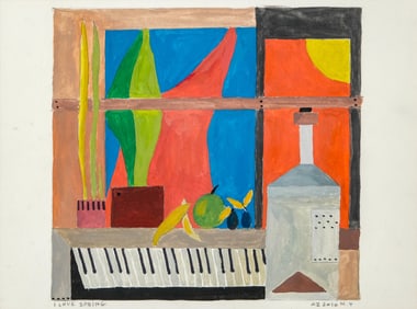 Andrew Zietkiewicz Signed Cubist Tempera Painting on Artist panel, I Love Spring, 2010