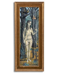 Jean-Pierre Alaux, The Forest, Signed Surrealist Oil on Panel Painting