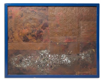 Hammered Copper Wall Sculpture with Fish Motif, Artist Signed