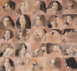 Bernadette Kelly, Monumental Oil on Canvas Painting of 25 Studies, Signed