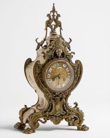 French 19th Century Bronze Mantel Clock with Rich Decoration, 16" Tall