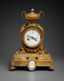 French Louis XVI-Style Gilt-Bronze Mantel Clock with Svres Porcelain Plaques, Movement by P. Marti