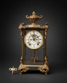 Mantel Clock, Ansonia Marquis Model Crystal Regulator Brass Case, French Style