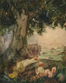 Signed Donald William Volk Inscribed Fantasy Watercolor Painting, Dated 1928
