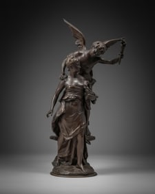 Mathurin Moreau Tall Signed "Allegory of Victory" Antique Bronze Sculpture