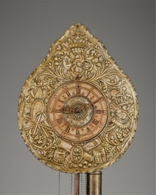 Baroque Wall Clock German with Intricate Relief of Minerva and Coats of Arms, 1700's