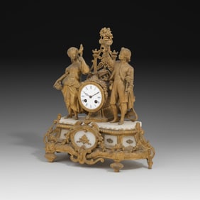 19th Century French Babbitt & Alabaster Mantel Clock