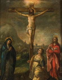 Frans Francken II Golgotha, Antique Oil painting on Hand Hammered Copper