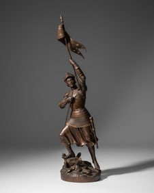 Henri Giraud Signed, 23" Patinated Bronze Sculpture Joan of Arc, 19th Century
