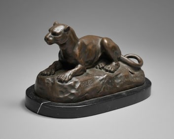 Antoine-Louis Barye, "Lioness at Rest, " Antique Bronze with Brown Patina signed