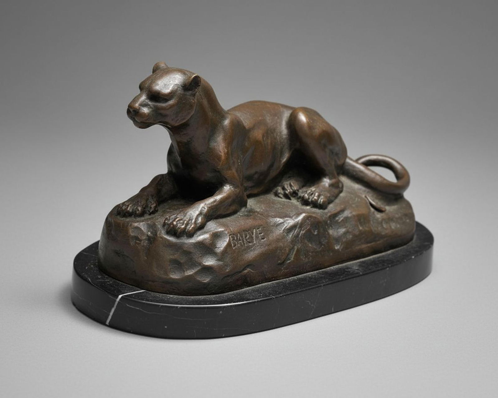 Antoine-Louis Barye, "Lioness at Rest, " Antique Bronze with Brown Patina signed (1 of 9)