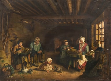 Signed Theophile Soyer, Genre Scene, Oil on Canvas Painting Dated 1868