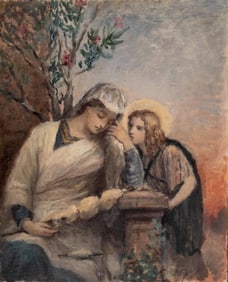 Puvis de Chavannes, Saint Genevieve Spinning, Oil on Canvas Painting, 19th Century