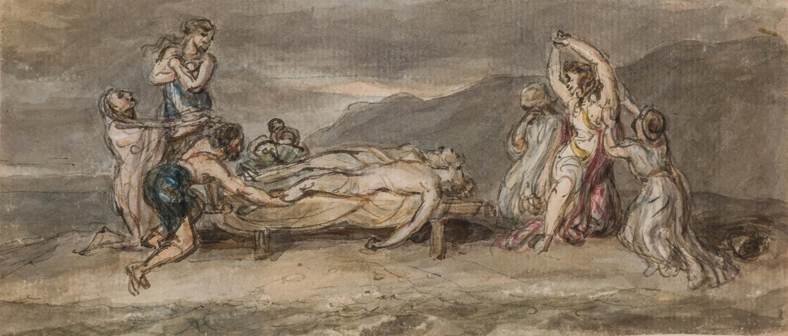 Watercolor and Ink Painting 19th-century European Preparatory Design for Mural (1 of 7)