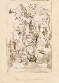 Antique Ink and Wash Painting, Allegorical Study Arts et Sciences