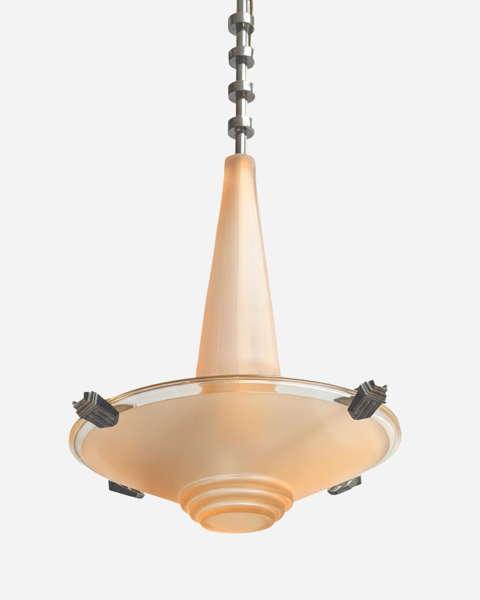 Muller Freres Luneville Signed Art Deco Etched Pink Glass Chandelier (1 of 9)